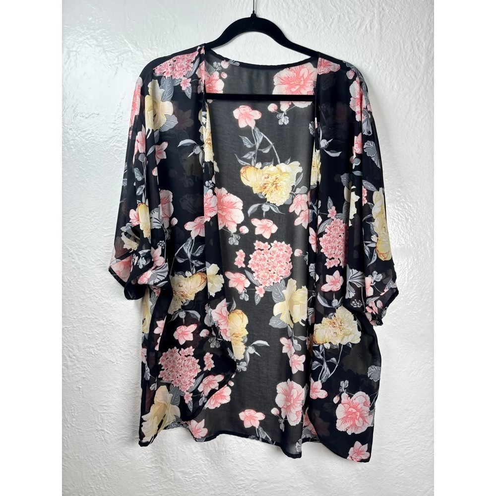 Floral Kimono Wrap Women Sheer Boho Romantic Botanical Pinup Glam Flowy Whimsy
